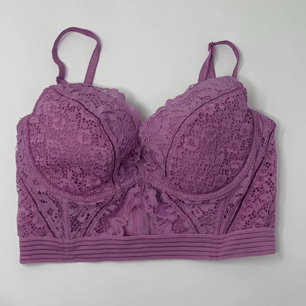 Victoria secret very sexy lined plunge lace floral corset intimate bra 32D - Picture 4 of 7